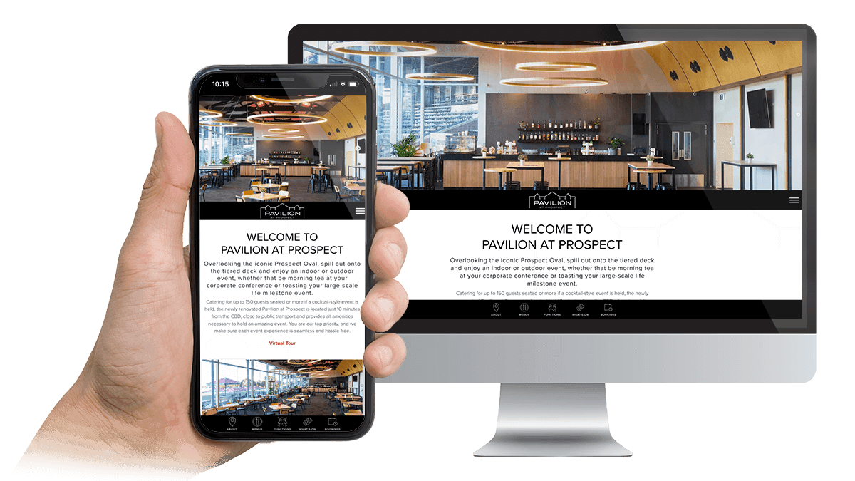 Pavilion at Prospect website homepage displayed on a desktop monitor and smartphone