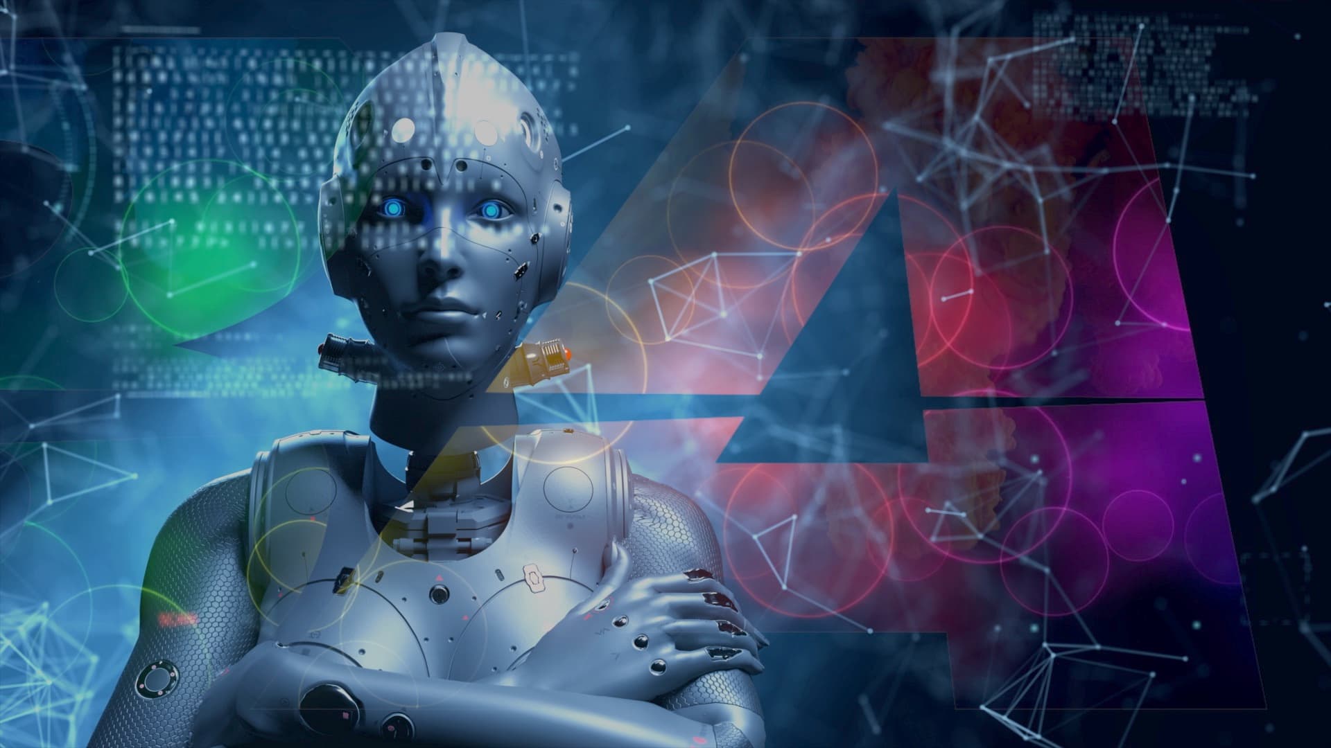 Futuristic humanoid robot artwork representing JABA Ai's chatbot and blog automation service