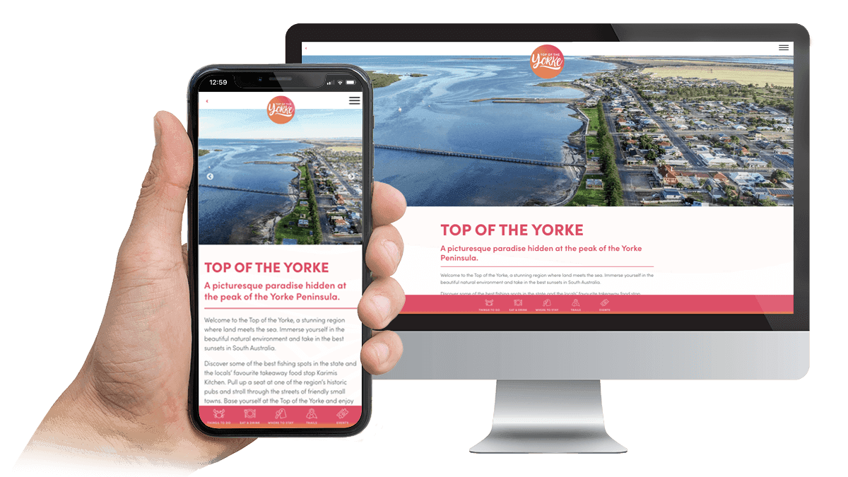 Top of the Yorke website homepage displayed on desktop and smartphone screens