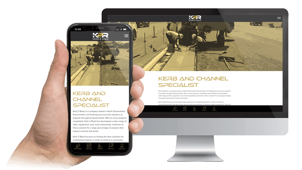 Kerb 2 Road website homepage displayed on a desktop monitor and smartphone