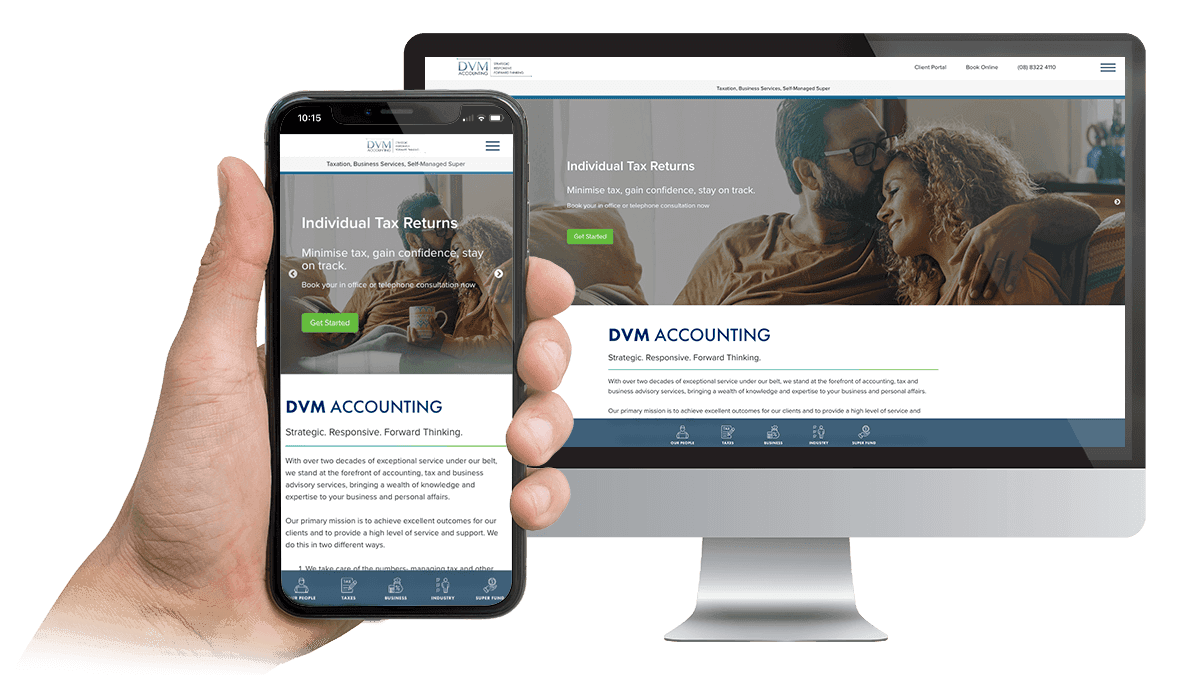 DVM Accounting homepage on desktop and smartphone