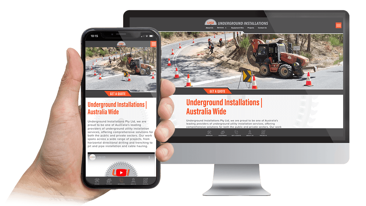 Underground Installations homepage shown on a desktop monitor and smartphone