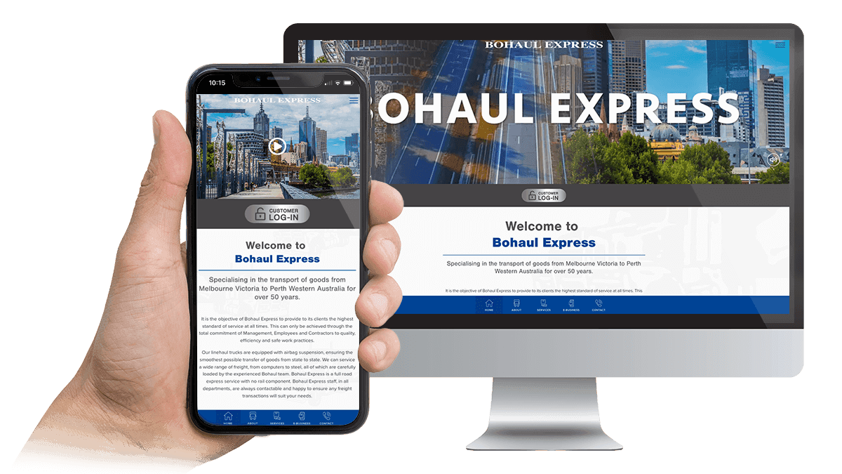Bohaul Express website homepage displayed on a desktop monitor and smartphone