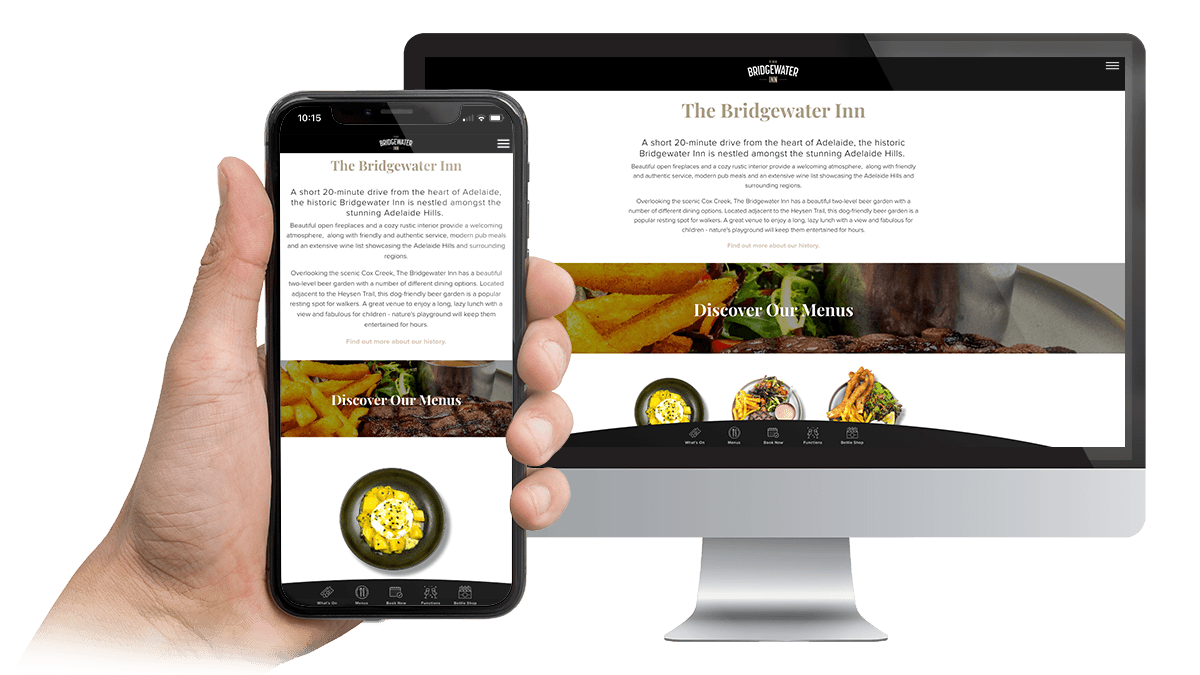 Bridgewater Inn website homepage displayed on a desktop monitor and smartphone