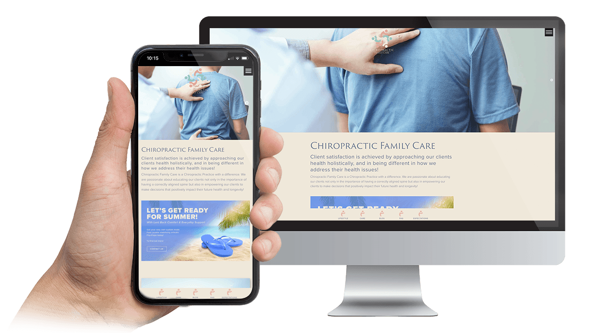 Chiropractic Family Care website homepage displayed on a desktop monitor and smartphone
