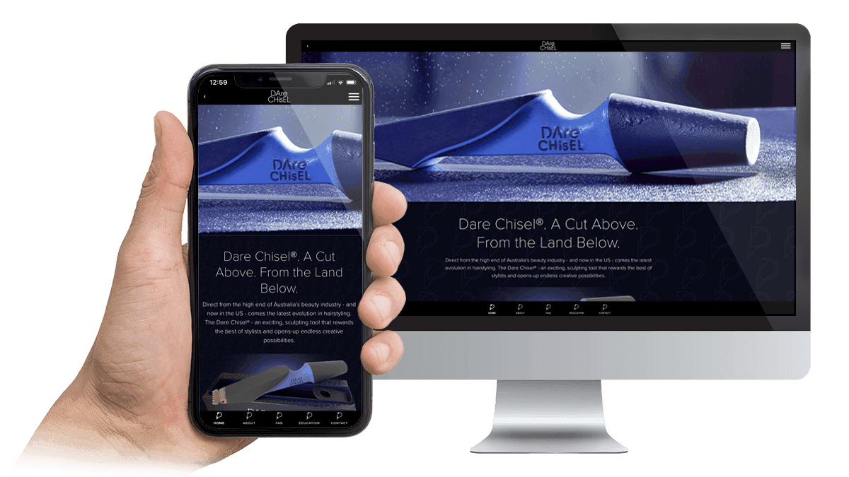 Dare Chisel website homepage displayed on a desktop monitor and smartphone