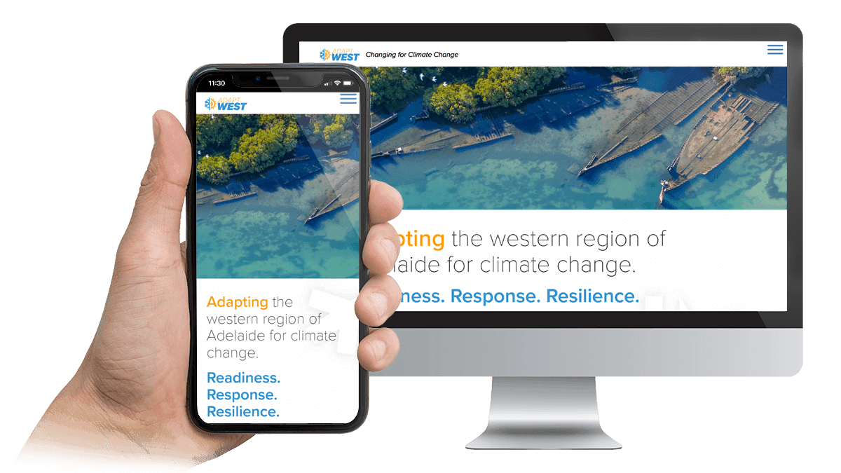 AdaptWest climate change website displayed on a desktop monitor and smartphone