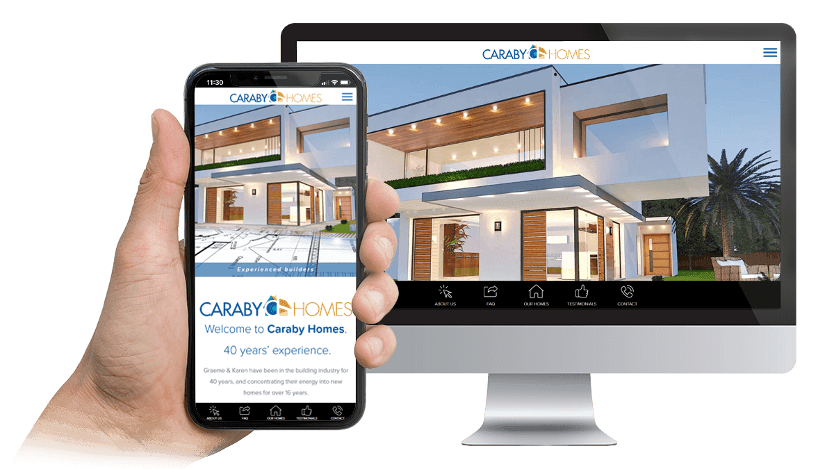 Caraby Homes website homepage displayed on desktop and smartphone