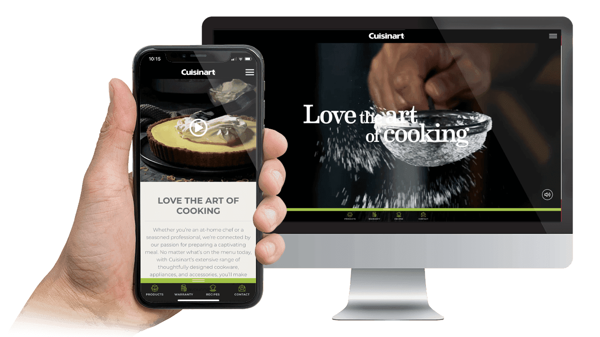 Cuisinart website displayed on a desktop monitor and smartphone