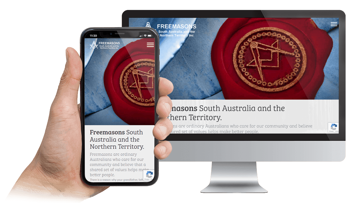 Freemasons South Australia and Northern Territory website displayed on a desktop monitor and smartphone
