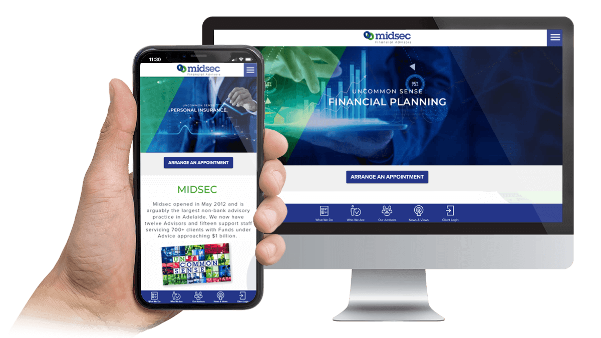 Midsec Financial Advisors website homepage displayed on desktop and smartphone