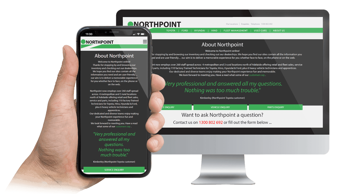 Northpoint website About page displayed on a desktop monitor and smartphone