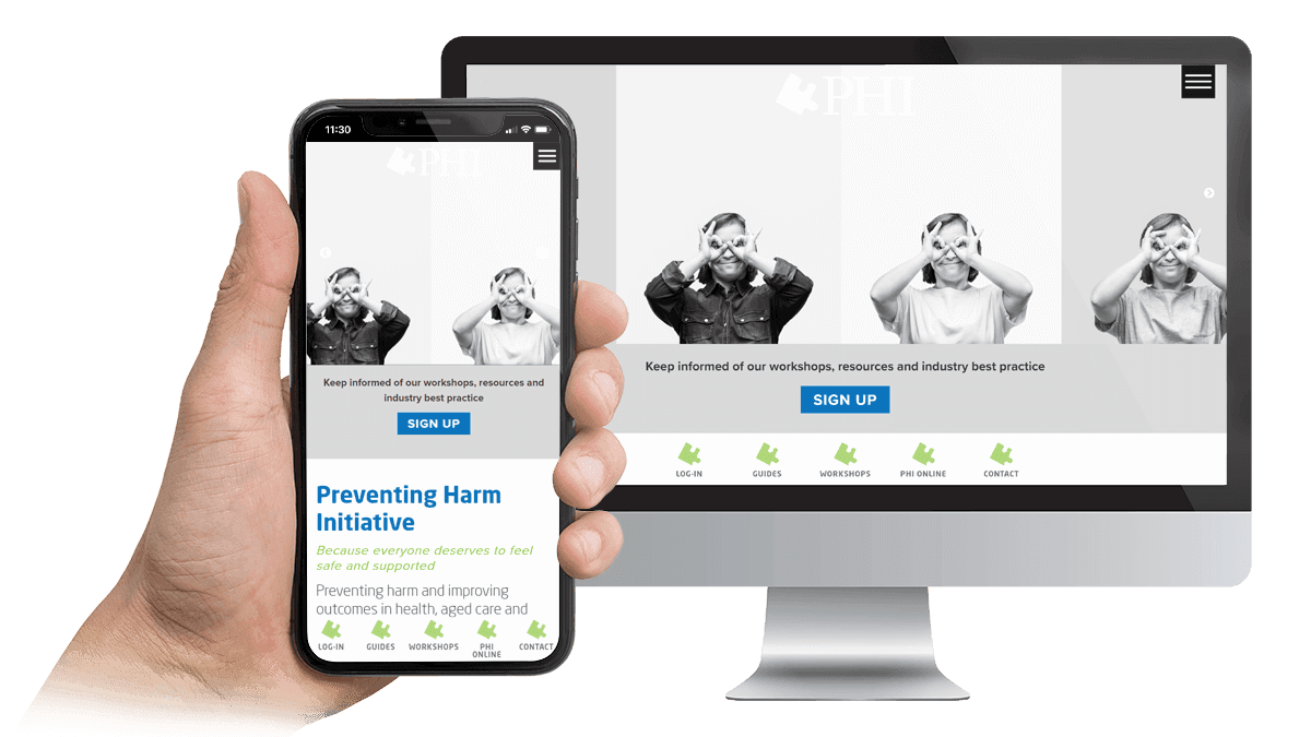 Preventing Harm Initiative website displayed on a desktop monitor and smartphone