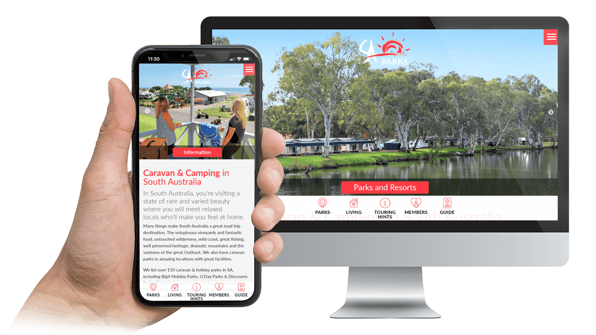 SA Parks website homepage displayed on a desktop monitor and smartphone