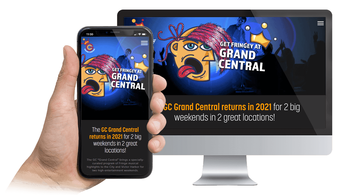 The GC Adelaide Fringe website displayed on a desktop monitor and smartphone