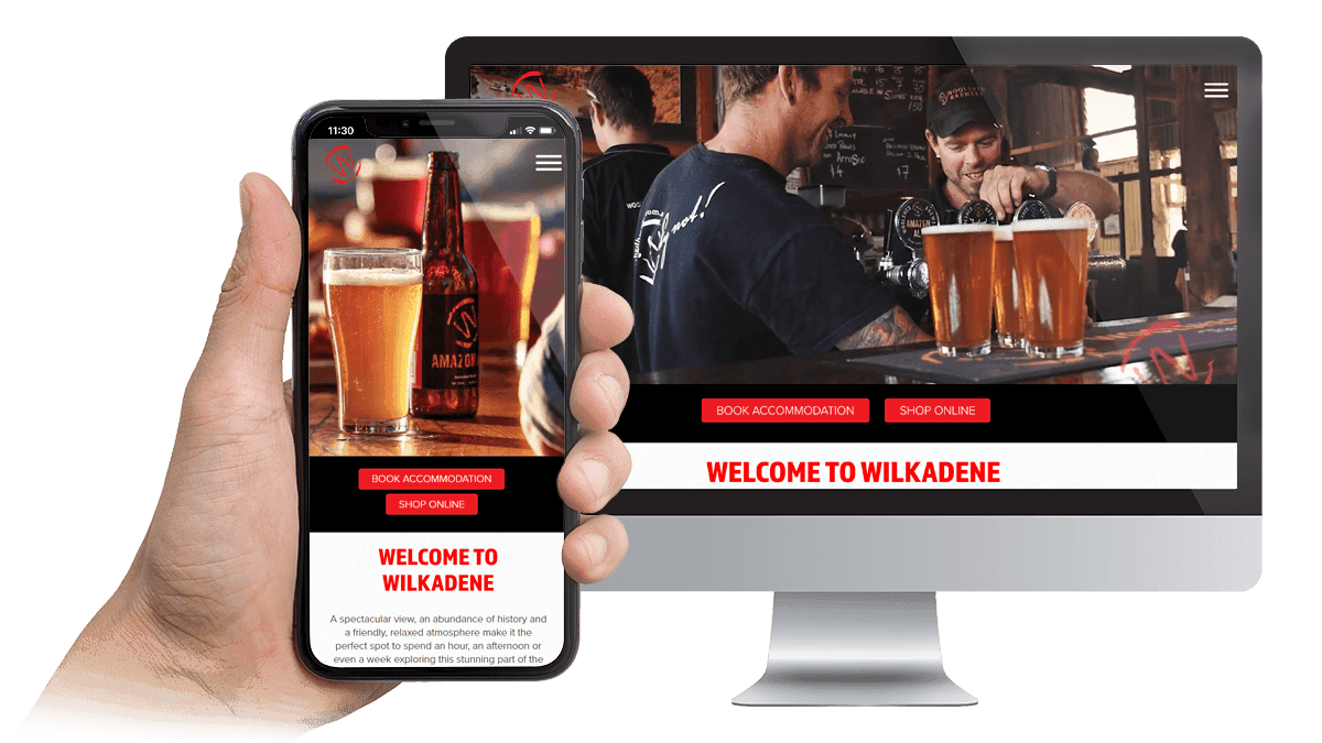 Wilkadene Above Renmark Experiences website displayed on a desktop monitor and smartphone
