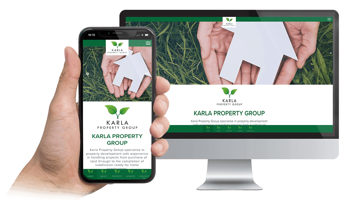 Karla Property Group homepage displayed on a desktop monitor and smartphone