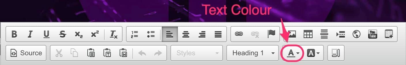 CMS text editor toolbar with the Text Colour button highlighted
