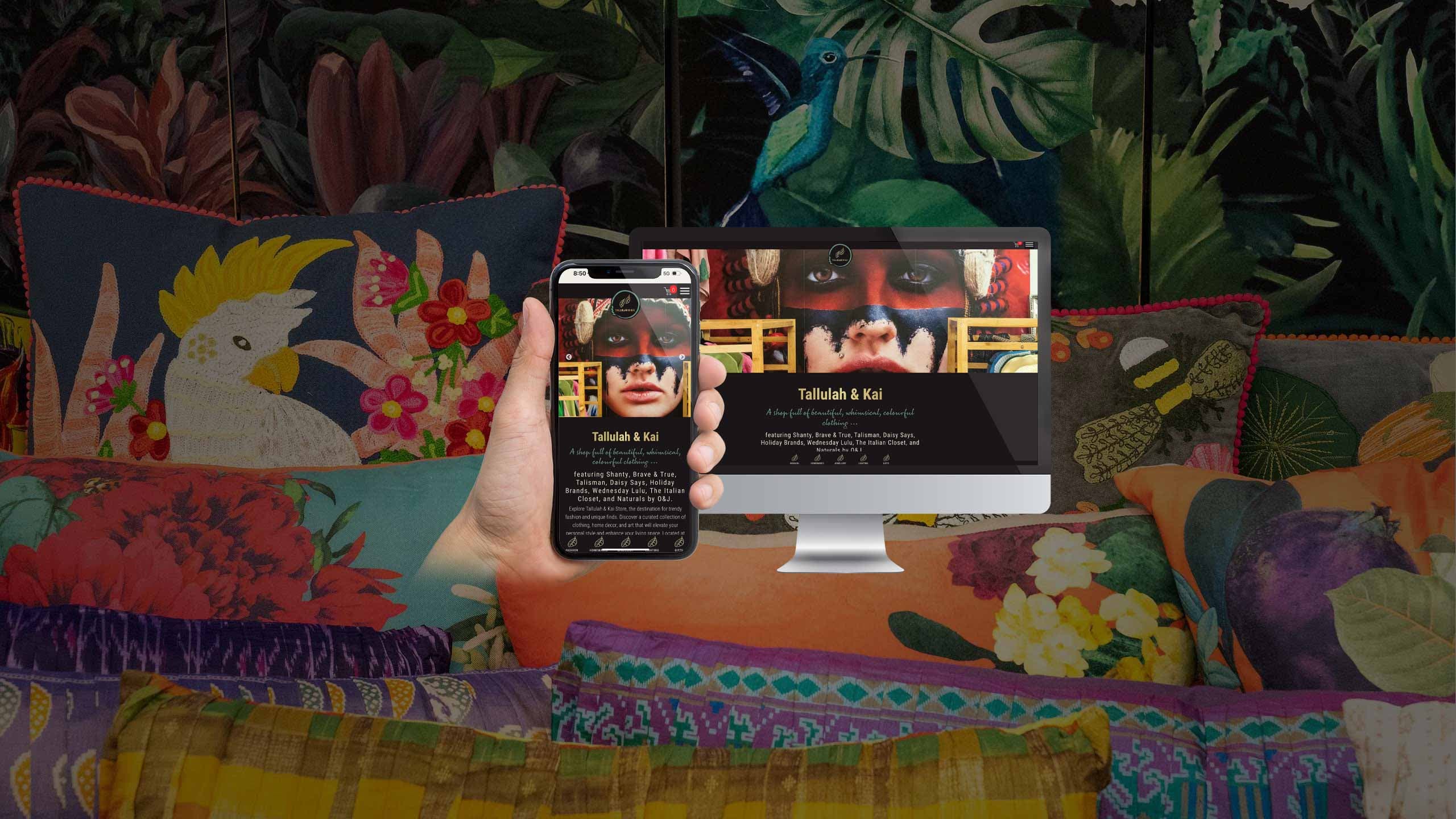 Tallulah & Kai boutique website displayed on a desktop monitor and smartphone