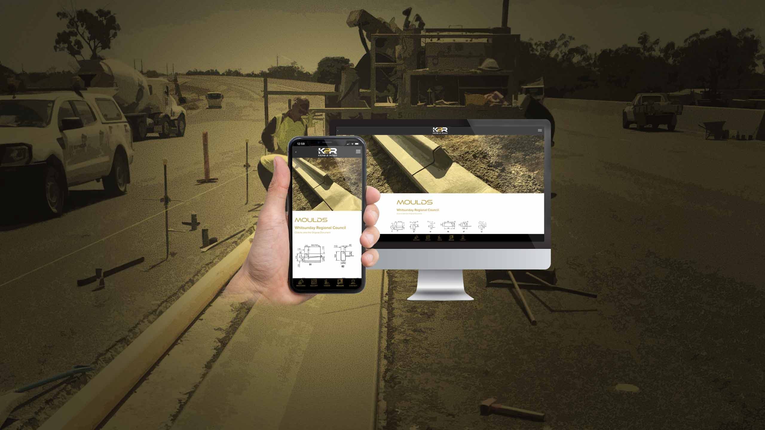 Kerb 2 Road moulds page displayed over a freshly laid concrete kerb