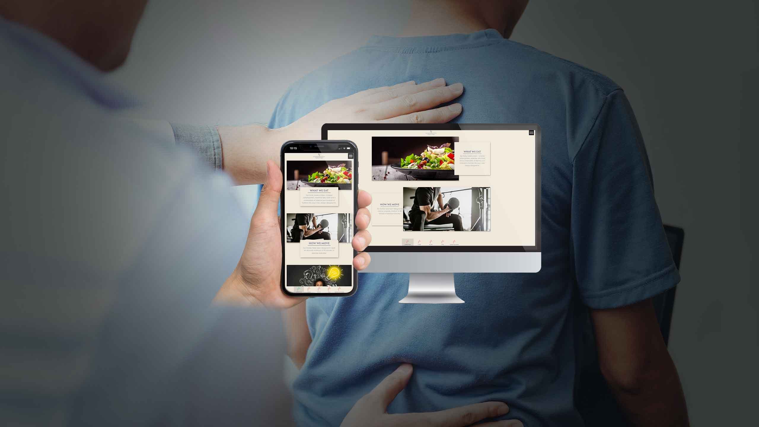 Chiropractic Family Care lifestyle page mockup on a desktop monitor and smartphone over a treatment scene