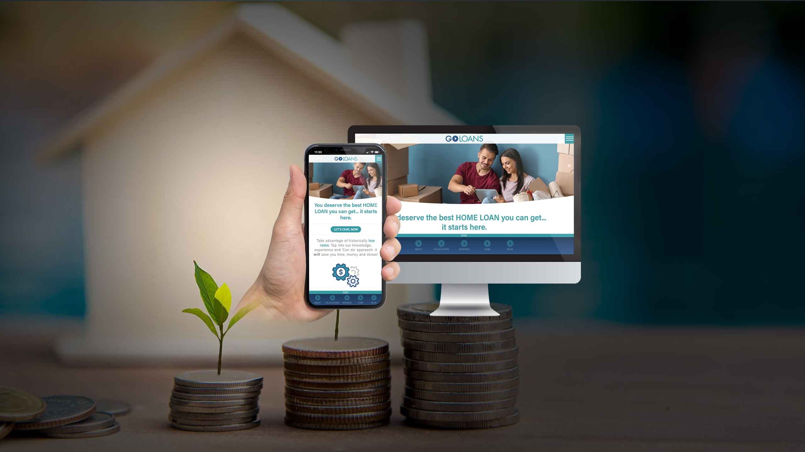 Go Loans website home page displayed on a smartphone and desktop monitor